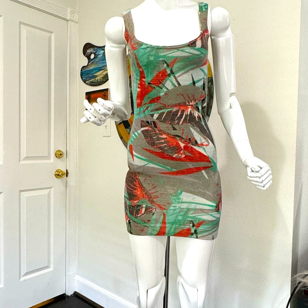 Marciano XS bodycon floral tropical scoop neck cocktail dress